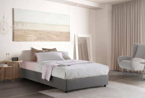 Letto piazza e mezza Camilla, Letto contenitore con rivestimento in tessuto, 100% Made in Italy, Apertura laterale, adatto per materasso Cm 120x190, Grigio