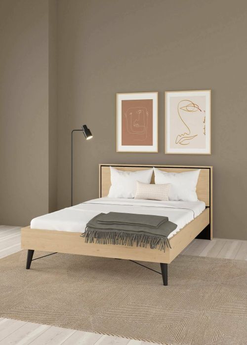 Letto piazza e mezza Capucin, Sommier per camera da letto, Giroletto per stanza, Struttura porta materasso, 207x153 h91 cm, Rovere