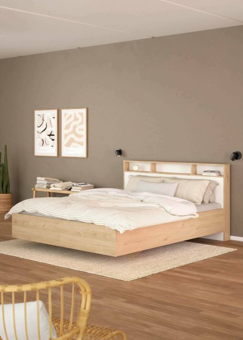 Letto piazza e mezza Carissa, Sommier per camera da letto, Giroletto per stanza, Struttura porta materasso, 206x150 h97 cm, Rovere e Bianco