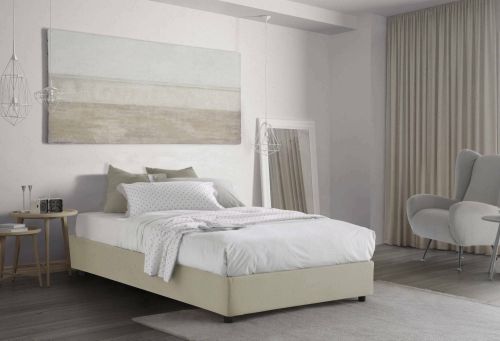 Letto piazza e mezza Chiara, Letto contenitore con rivestimento in tessuto, 100% Made in Italy, Apertura frontale, con materasso Cm 120x190 incluso, Beige