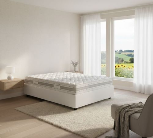 Letto piazza e mezza Chiara, Letto contenitore con rivestimento in tessuto, 100% Made in Italy, Apertura frontale, con materasso Cm 120x190 incluso, Bianco