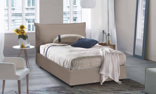 Letto piazza e mezza Clara, Letto contenitore con rivestimento in ecopelle, 100% Made in Italy, Apertura frontale, con materasso Cm 120x190 incluso, Tortora