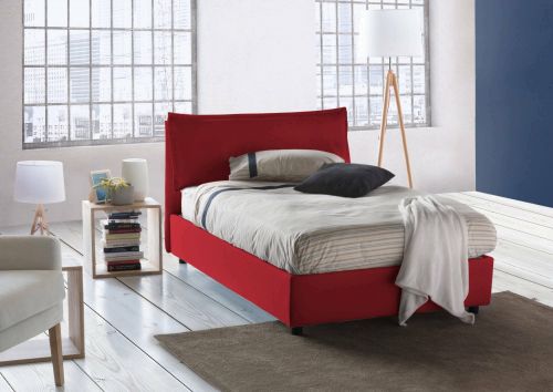 Letto piazza e mezza Claudia, Letto contenitore con rivestimento in tessuto, 100% Made in Italy, Apertura frontale, adatto per materasso Cm 120x200, Rosso