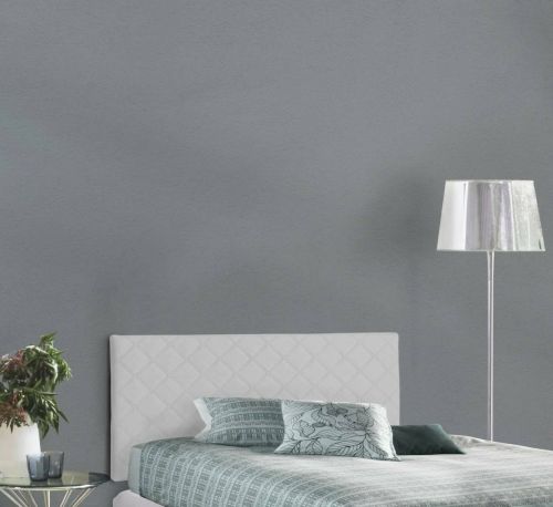 Letto piazza e mezza Cleo, Testata in ecopelle a muro, 100% Made in Italy, adatta a letto da una piazza e mezza, Cm 130x60, Bianco