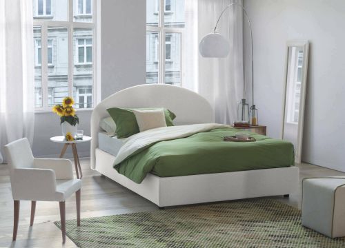 Letto piazza e mezza Clotilde, Letto contenitore con rivestimento in ecopelle, 100% Made in Italy, Apertura frontale, adatto per materasso Cm 120x190, Bianco