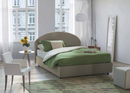 Letto piazza e mezza Clotilde, Letto contenitore con rivestimento in ecopelle, 100% Made in Italy, Apertura frontale, adatto per materasso Cm 120x190, Tortora