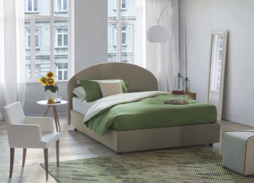 Letto piazza e mezza Colomba, Letto contenitore con rivestimento in ecopelle, 100% Made in Italy, Apertura frontale, con materasso Cm 120x190 incluso, Tortora