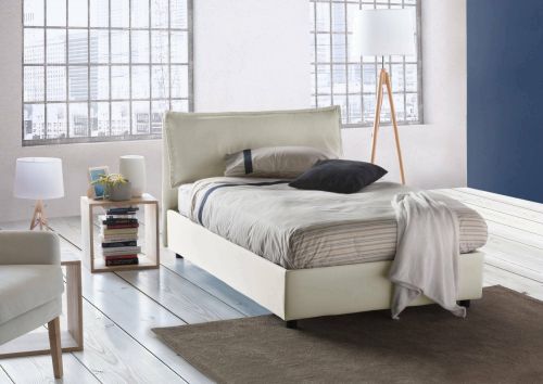 Letto piazza e mezza Desiree, Letto contenitore con rivestimento in tessuto, 100% Made in Italy, Apertura frontale, con materasso Cm 120x190 incluso, Beige