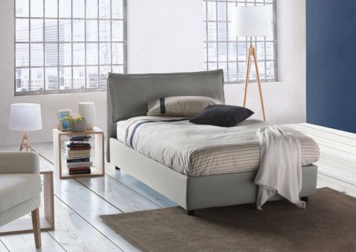 Letto piazza e mezza Desiree, Letto contenitore con rivestimento in tessuto, 100% Made in Italy, Apertura frontale, con materasso Cm 120x190 incluso, Grigio