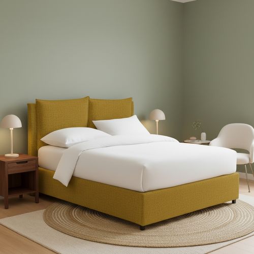Letto Piazza e Mezza Giallo Ocra Sfoderabile Contenitore, Dimensione Materasso 120x190 cm - Erchie