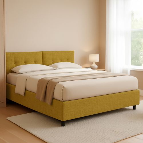 Letto Piazza e Mezza Giallo Ocra Sfoderabile Contenitore, Dimensione Materasso 120x190 cm - Forli