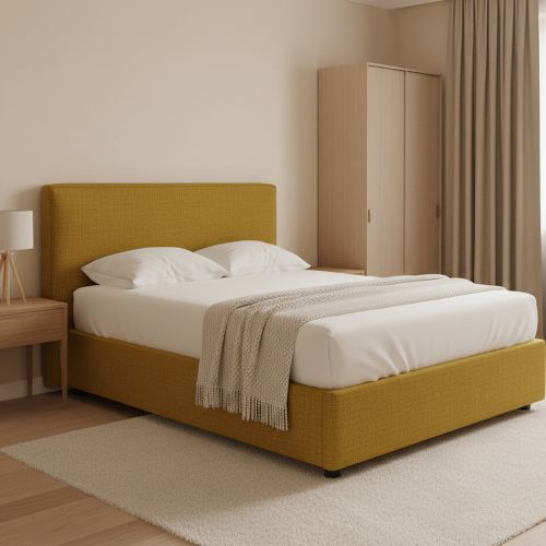 Letto Piazza e Mezza Giallo Ocra Sfoderabile Contenitore, Dimensione Materasso 120x190 cm - Medolago