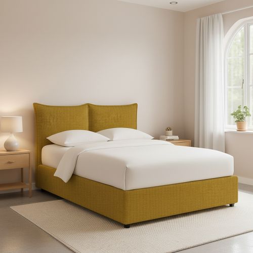Letto Piazza e Mezza Giallo Ocra Sfoderabile Contenitore, Dimensione Materasso 120x190 cm - Rabbi