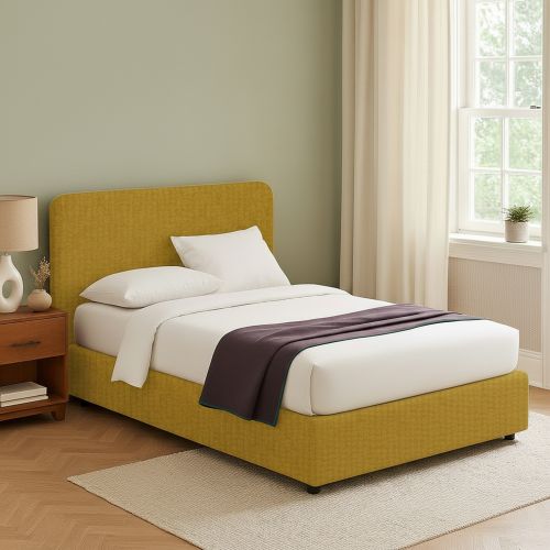 Letto Piazza e Mezza Giallo Ocra Sfoderabile Contenitore, Dimensione Materasso 120x190 cm - Rodero