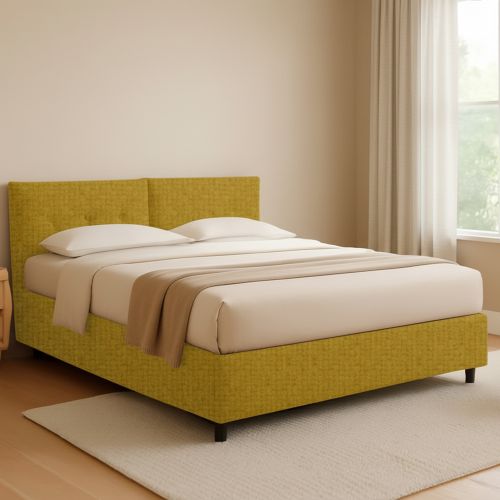 Letto Piazza e Mezza Giallo Ocra Sfoderabile Contenitore, Dimensione Materasso 120x200 cm - Concesio