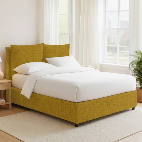 Letto Piazza e Mezza Giallo Ocra Sfoderabile Contenitore, Dimensione Materasso 120x200 cm - Diamante