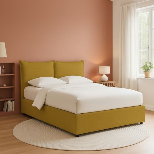 Letto Piazza e Mezza Giallo Ocra Sfoderabile Contenitore, Dimensione Materasso 120x200 cm - Marmora