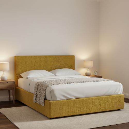 Letto Piazza e Mezza Giallo Ocra Sfoderabile Contenitore, Dimensione Materasso 120x200 cm - Noceto