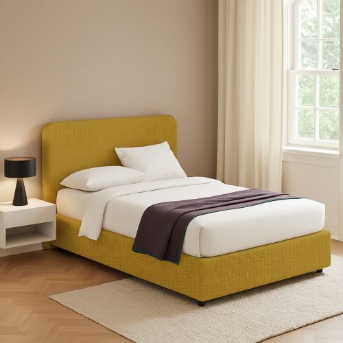 Letto Piazza e Mezza Giallo Ocra Sfoderabile Contenitore, Dimensione Materasso 120x200 cm - Rezzago