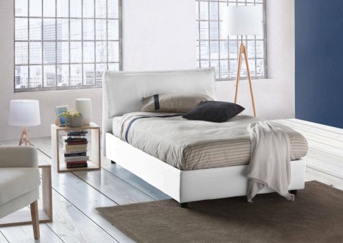 Letto piazza e mezza Gloria, Letto contenitore con rivestimento in tessuto, 100% Made in Italy, Apertura frontale, adatto per materasso Cm 120x190, Bianco