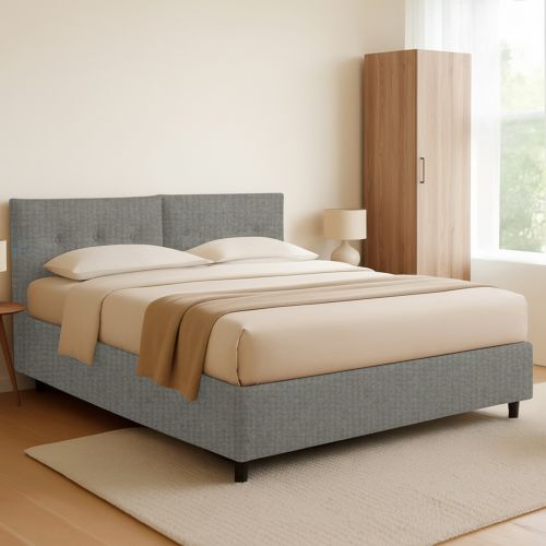 Letto Piazza e Mezza Grigio Cenere Sfoderabile Contenitore, Dimensione Materasso 120x200 cm - Concesio
