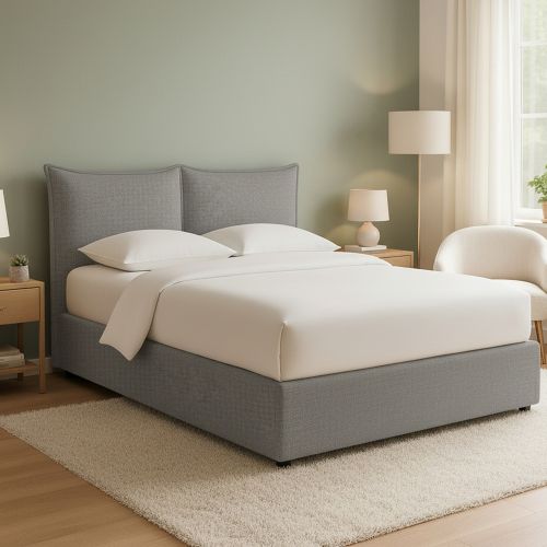 Letto Piazza e Mezza Grigio Cenere Sfoderabile Contenitore, Dimensione Materasso 120x200 cm - Marmora