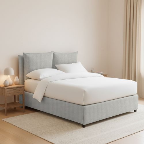 Letto Piazza e Mezza Grigio Chiaro Sfoderabile Contenitore, Dimensione Materasso 120x190 cm - Erchie