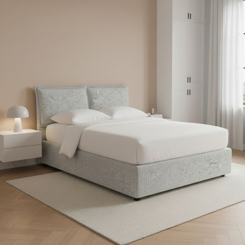 Letto Piazza e Mezza Grigio Chiaro Sfoderabile Contenitore, Dimensione Materasso 120x190 cm - Rabbi