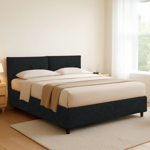 Letto Piazza e Mezza Grigio Scuro Sfoderabile Contenitore, Dimensione Materasso 120x200 cm - Concesio