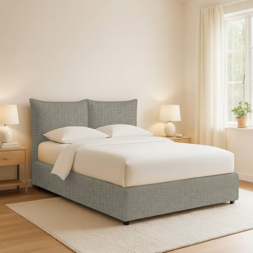 Letto Piazza e Mezza Grigio Sfoderabile Contenitore, Dimensione Materasso 120x200 cm - Marmora