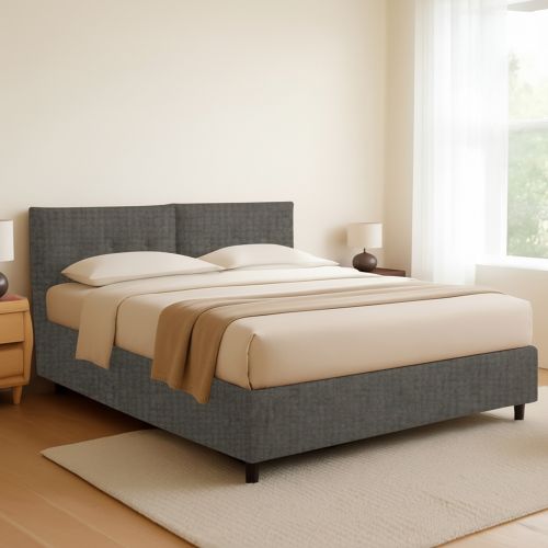 Letto Piazza e Mezza Grigio Tortora Sfoderabile Contenitore, Dimensione Materasso 120x200 cm - Concesio