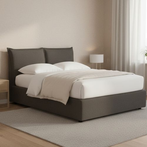 Letto Piazza e Mezza Grigio Tortora Sfoderabile Contenitore, Dimensione Materasso 120x200 cm - Marmora