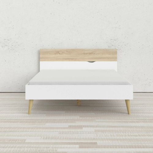 Letto piazza e mezza Kirk, 146x197 h84 cm, Bianco e Quercia