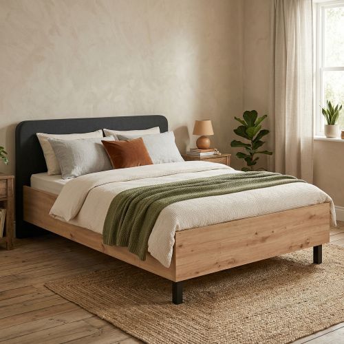 Letto Piazza e Mezza Marrone Rovere Nero Dimensione Materasso 120x200 cm, Imbottito - Norcia