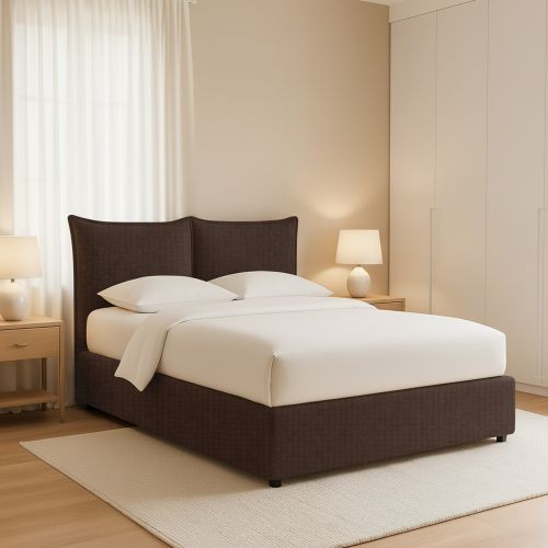 Letto Piazza e Mezza Marrone Sfoderabile Contenitore, Dimensione Materasso 120x200 cm - Marmora
