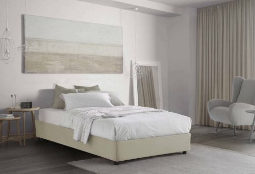 Letto piazza e mezza Nicole, Letto contenitore con rivestimento in tessuto, 100% Made in Italy, Apertura frontale, adatto per materasso Cm 120x190, Beige