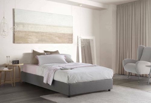 Letto piazza e mezza Nicole, Letto contenitore con rivestimento in tessuto, 100% Made in Italy, Apertura frontale, adatto per materasso Cm 120x190, Grigio