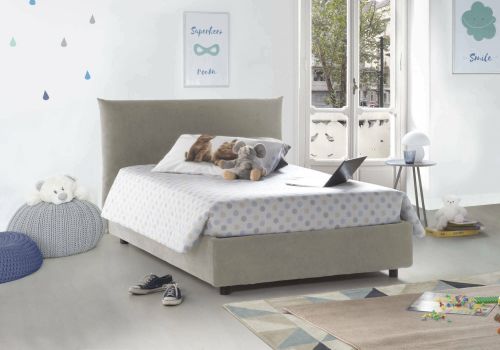 Letto piazza e mezza Ornella, Letto contenitore con rivestimento in tessuto, 100% Made in Italy, Apertura frontale, adatto per materasso Cm 120x190, Beige