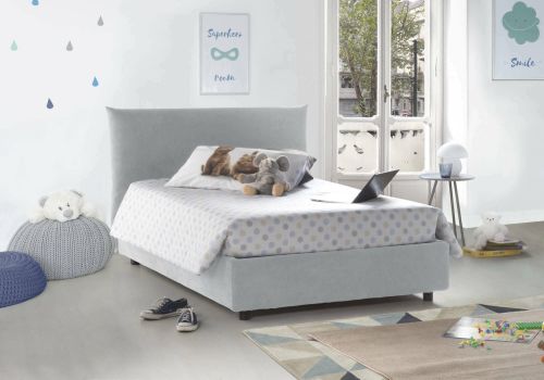 Letto piazza e mezza Ornella, Letto contenitore con rivestimento in tessuto, 100% Made in Italy, Apertura frontale, adatto per materasso Cm 120x190, Bianco