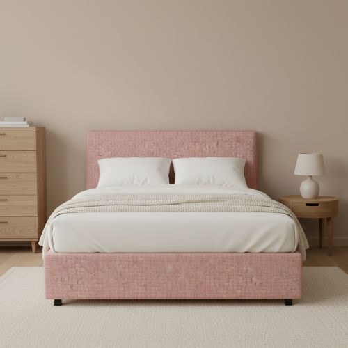 Letto Piazza e Mezza Rosa Sfoderabile Contenitore, Dimensione Materasso 120x190 cm - Ciconio
