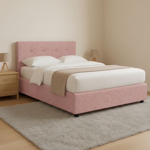 Letto Piazza e Mezza Rosa Sfoderabile Contenitore, Dimensione Materasso 120x190 cm - Dogliola