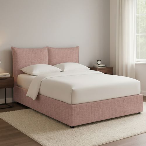 Letto Piazza e Mezza Rosa Sfoderabile Contenitore, Dimensione Materasso 120x190 cm - Rabbi