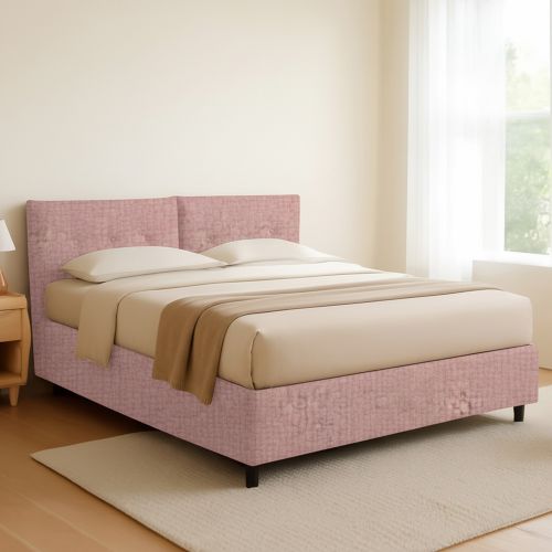 Letto Piazza e Mezza Rosa Sfoderabile Contenitore, Dimensione Materasso 120x200 cm - Concesio