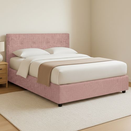 Letto Piazza e Mezza Rosa Sfoderabile Contenitore, Dimensione Materasso 120x200 cm - Pollutri