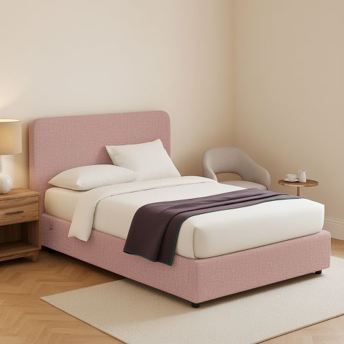 Letto Piazza e Mezza Rosa Sfoderabile Contenitore, Dimensione Materasso 120x200 cm - Rezzago