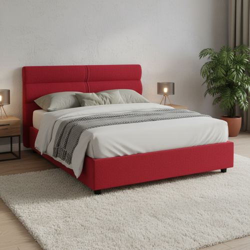 Letto Piazza e Mezza Rosso Sfoderabile Contenitore, Dimensione Materasso 120x190 cm Made in Italy - Brivio