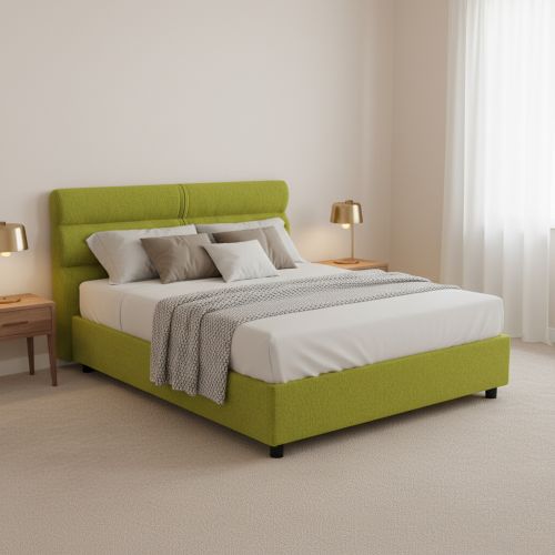 Letto Piazza e Mezza Verde Materasso Incluso Sfoderabile, Contenitore Made in Italy - Briosco