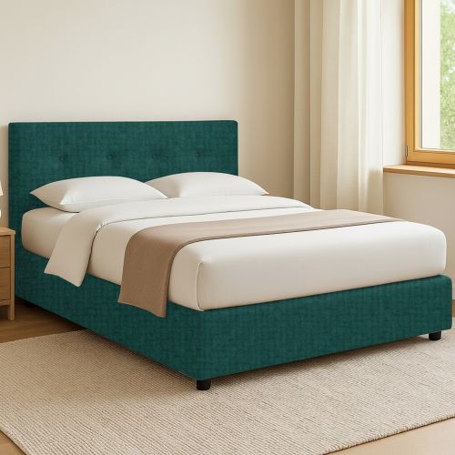 Letto Piazza e Mezza Verde Petrolio Sfoderabile Contenitore, Dimensione Materasso 120x190 cm - Dogliola