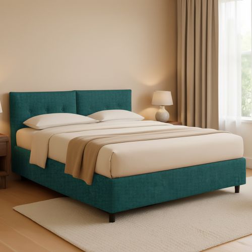 Letto Piazza e Mezza Verde Petrolio Sfoderabile Contenitore, Dimensione Materasso 120x190 cm - Forli