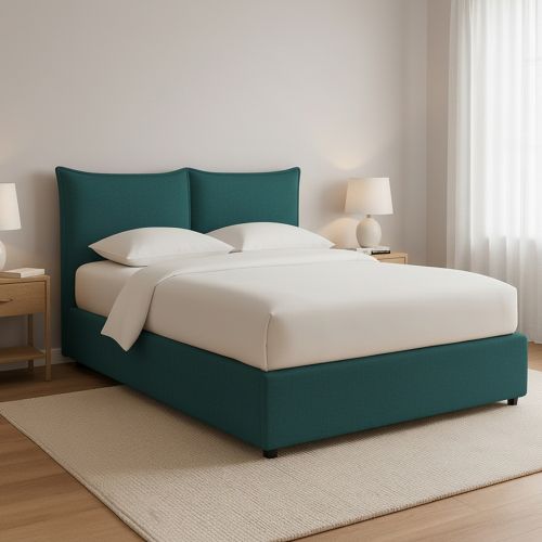 Letto Piazza e Mezza Verde Petrolio Sfoderabile Contenitore, Dimensione Materasso 120x190 cm - Rabbi